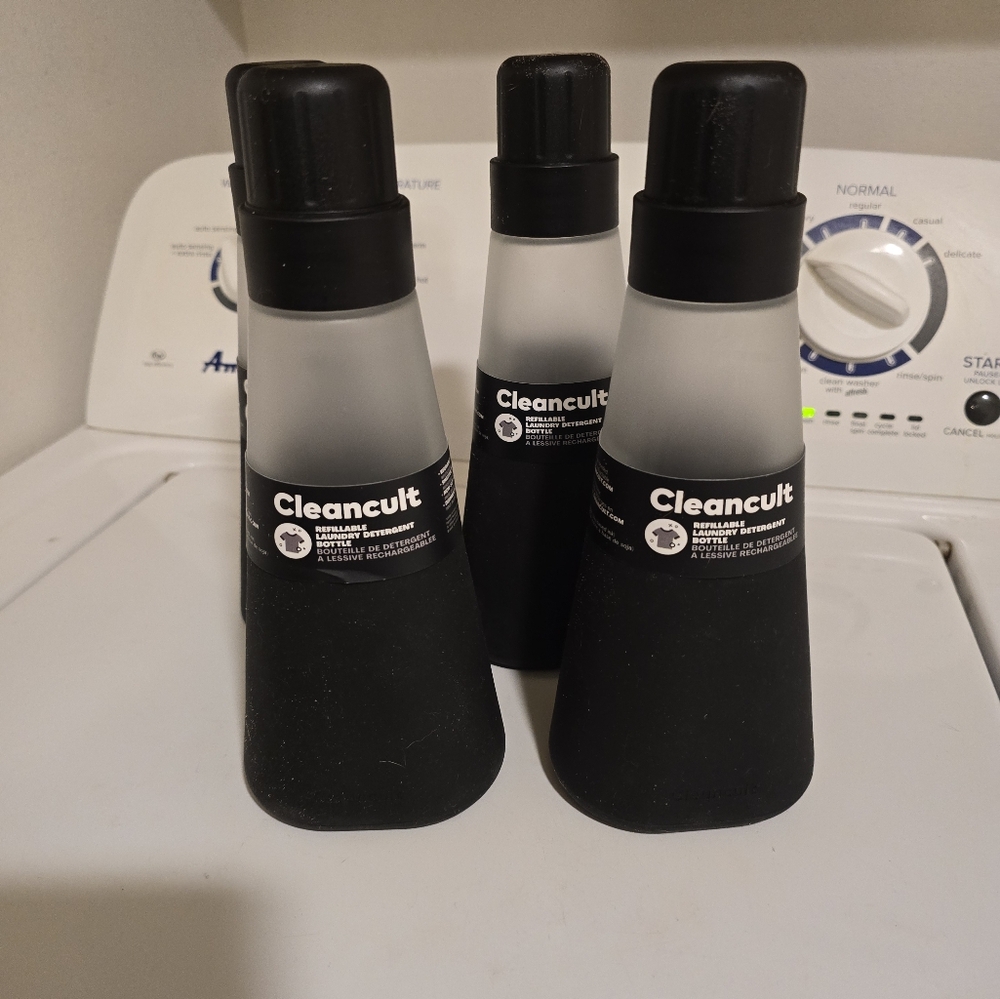 Cleancult New Laundry Detergent Bottle Black Clear Reusable Refillable Set Of 4